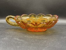 Vintage Fostoria Amber Coin Dot Glass Nappy Handled Dish Bowl. Trinket Dish. MCM picture