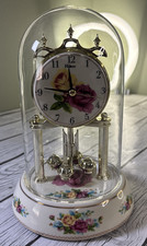 Vintage 1980-1990s Waltham Glass Dome Floral Porcelain Anniversary Clock Works. picture