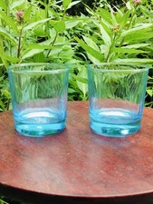 2 Anchor Hocking Swirl Misty Blue  Tumbler Old Fashioned Juice Glasses 3 1/4