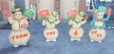 Vtg Christmas Outdoor Snowman Plywood Yard Art 1960's Mid Century Figures Retro picture