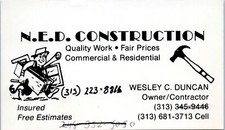 Wesley C. Duncan N. E. D. Construction Detroit Michigan Business Card picture