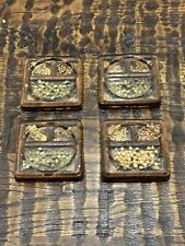 Lot of 4 Vintage Gamut Designs Lucite Acrylic Resin Dried Seeds Coasters 70s picture