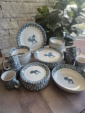Tienshan Folk Craft Moose Country Green Sponge Dinnerware SET Lot Of 42 NEW  picture