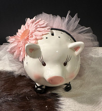 Mud Pie Perfectly Princess Ceramic Piggy Bank in a Pink Tutu picture