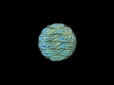 23mm Czech Vaseline Lime Green Iridescent Paisley Patterned Button Glass Shank picture