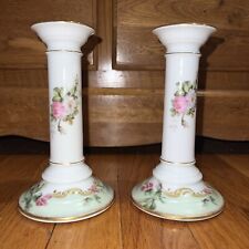 RARE AK CD Limoges France Hand Painted Floral Candlesticks Gold Texture picture