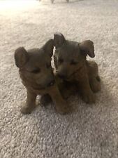 - Mini Sitting two  GERMAN SHEPHERD Together USED CHIPPED DIRTY statue 4.11.24 picture