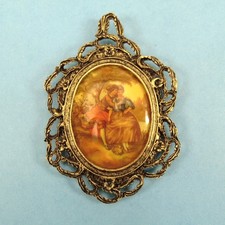 Vintage Fragonard Courting Couple Cameo Gold Tone Decor Frame Ornate Wall Art picture