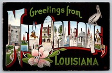 c1948 Greetings From New Orleans Louisiana LA Large Letter Linen Postcard picture
