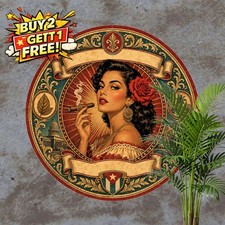 Cuban Cigar Label Vintage Round Metal Sign Retro Lounge Decor Plaque 8x8 picture