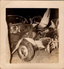 Vtg 1940s-50s Real Photo Car Crash Accident Damaged Vehicle Night Scene picture