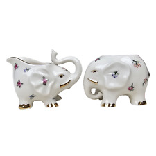 Grace’s Teaware Porcelain Elephant Cream & Sugar Floral picture