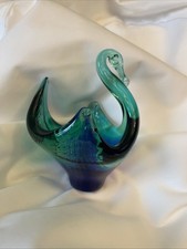 Murano  Art Glass Swan Deep Green And Blue Trinket Dish/Candy Dish picture