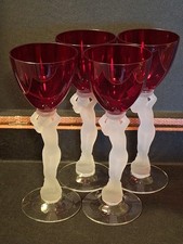 Vintage Cambridge Carmen Wine Frosted Nude Stems, extremely hard to find picture