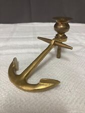 Vintage Brass Anchor Tapered Candle Holder 6 inches x 3.5 inches -  picture