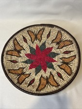 Wounaan Embera Tribe Panamanian Coil Basket Tribal Art Flowers Butterflies 10” picture