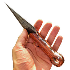 Handmade Double Edged Damascus Steel Blade Dagger Boot Knife Ring Hole Handle picture