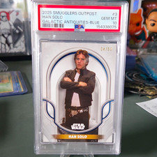 TOPPS STAR WARS 2025 SMUGGLERS OUTPOST #3 HAN SOLO BLUE 04/50 PSA 10 picture