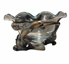 LENOX Romania Glass Centerpiece Bowl Brass/bronze Dolphin Cradle 9 1/8”W - 5.5”H picture