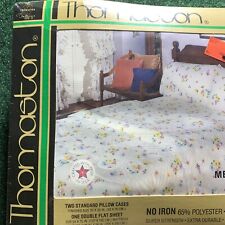 Vtg 4 Pc Set Thomaston Melanie Flower Butterfly Sheets Full Size Flat Fit Cases picture