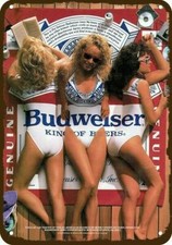 1987 BUDWEISER BEER & SEXY WOMEN SWIMSUITS VntLk DECORATIVE REPLICA METAL SIGN   picture