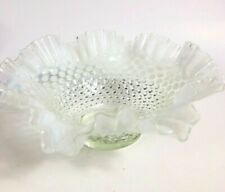 Fenton Opalescent Moonstone Hobnail Ruffled 10 inch Bowl Vintage picture