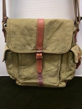 Vintage Military Style Olive Green Canvas Messenger Bag Crossbody Brown Leather picture