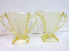 Cream & Sugar, Lorain (Basket) #614, Yellow  Depression Glass, Indiana Glass Co picture