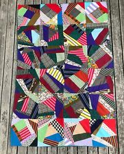 Vintage Polyester Crazy Quilt Tied Cordoroy Back 39x62 Boho Hippy Handmade picture