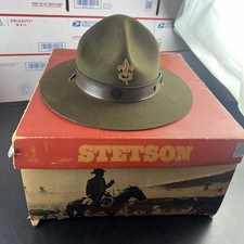 Vtg Boy Scout Official Stetson Scout Master Hat 7 1/2” W/ Pin & Orig Box picture