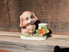 Vintage Ceramic Puppy Dog Planter - Tan Pup, Flower Pot picture