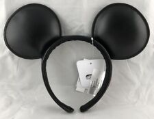 Disney Parks Mickey Mouse Ears Headband Solid Black Leather Vinyl Signature NEW picture