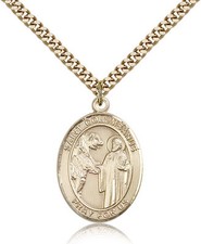 Saint Columbanus Medal For Men - Gold Filled Necklace On 24 Chain - 30 Day M... picture