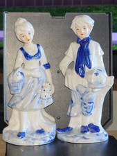 Vintage Victorian Era Blue And White Figurine F.E.I.  Man & Woman  picture