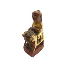 Antique Chinese Gilt Wood Carving Deity Rider Foo Dog Lion Qing Dynasty 4in picture