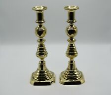 Antique English Brass Beehive Candlesticks, Pair picture