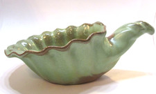 Frankoma Pottery Plainsman Green Horn of Plenty Cornucopia Bowl Dish Planter 222 picture