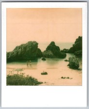 Vtg Polaroid Snapshot Photo Couple Swimsuits Secluded Beach Cove Rocks picture