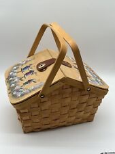 Vintage Kenyield Hand Painted Pie Carrier Picnic Basket 17x8x10 EUC picture