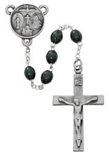 Catholic Christian Black Wood Bead Rosary Pewter Center And Crucifix 6mm Beads picture