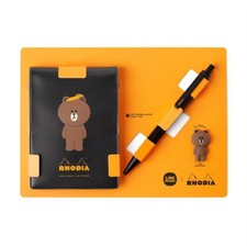 LINE FRIENDS X RHODIA Edition Brown Ballpoint Pen Figure Notepad Case Multi Set picture