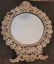 Vtg. Victorian Style Art Nouveau White Round Cast Iron Vanity Mirror GORGEOUS picture