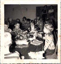Schoolchildren at Classroom Holiday Party, 1950s Deckled Snapshot Photo picture