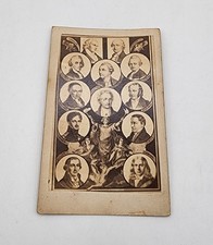 a antique sepia portrait print featuring a central allegorical figure surrounded picture