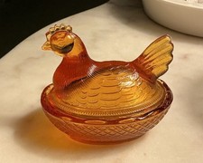 Indiana Amber Glass LE Smith Hen On Nest Vtg Small picture