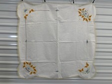 Hand Embroidered Vintage Floral Scalloped Edges Card Table Tablecloth Topper picture