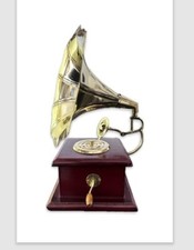 VIBHSA Vintage Gramophone Brass & Wood Nautical Collectible Showpiece picture