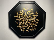 Vintage Zohiko Japanese Lacquerware Octagonal Serving Tray W/Gold Crane Design picture