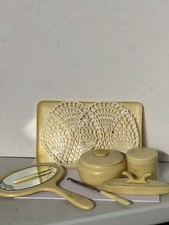 Vintage French Ivory Celluloid Vanity Lot 7 Pc Mirror Tray Jars Tools.  BMS15 picture
