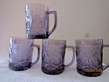 Cristal D'Arques Durand PURPLE Antique Amethyst (4) Glass Mug Cup Vintage USA picture